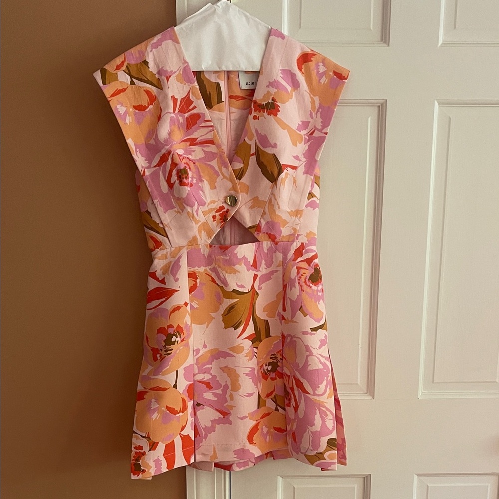 Acler Pink and Orange Floral Mini Dress